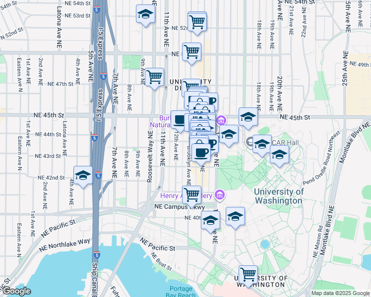 map of restaurants, bars, coffee shops, grocery stores, and more near in Seattle