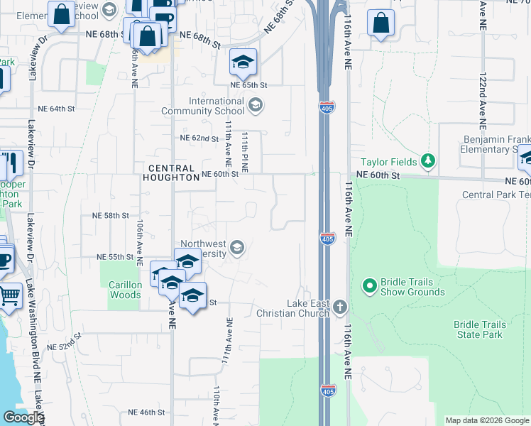 map of restaurants, bars, coffee shops, grocery stores, and more near 5830 112th Place Northeast in Kirkland