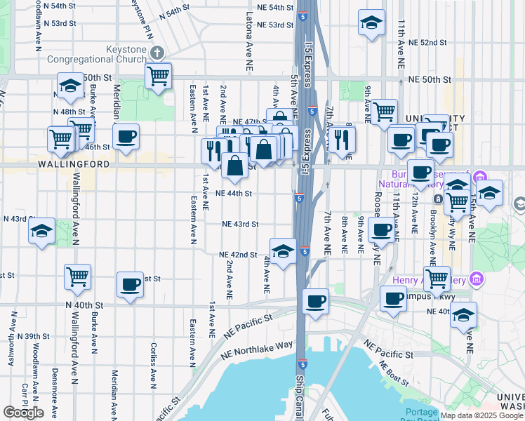 map of restaurants, bars, coffee shops, grocery stores, and more near 4316 Latona Ave NE in Seattle