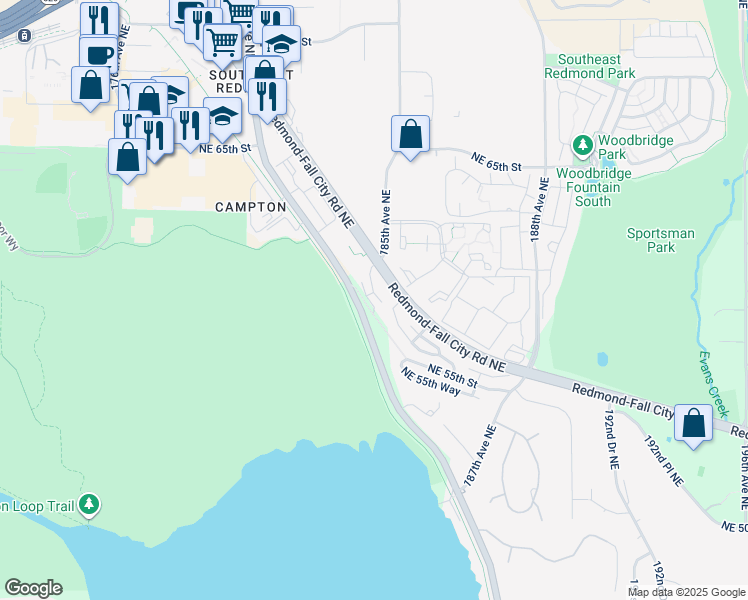 map of restaurants, bars, coffee shops, grocery stores, and more near 5903 185th Court Northeast in Redmond