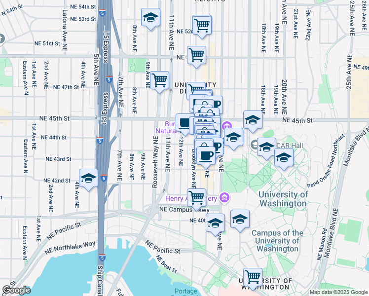 map of restaurants, bars, coffee shops, grocery stores, and more near in Seattle