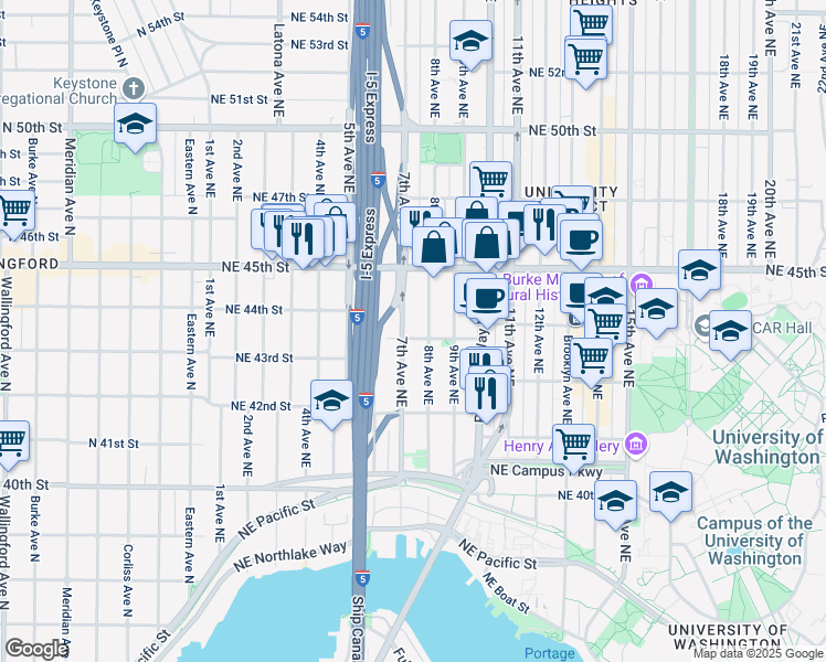 map of restaurants, bars, coffee shops, grocery stores, and more near 706 Northeast 43rd Street in Seattle