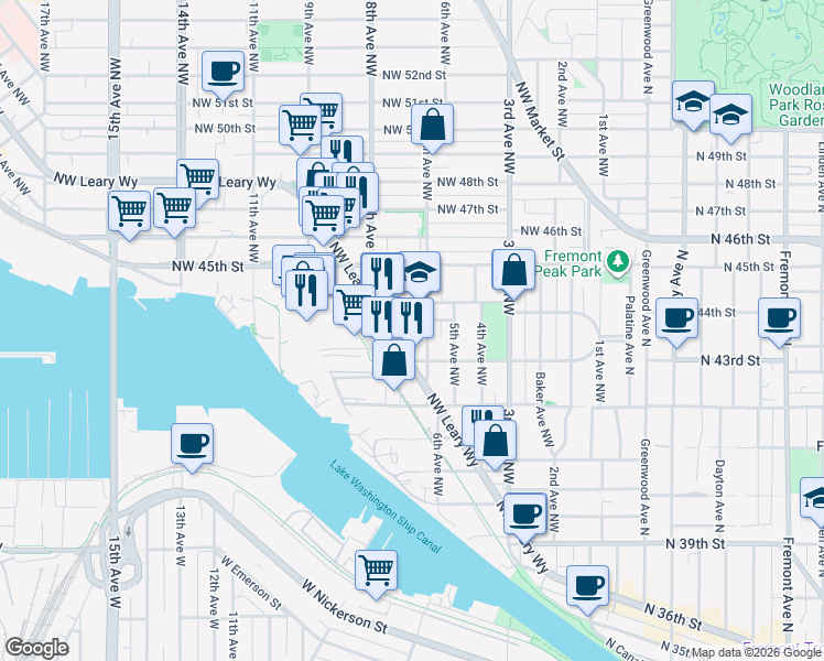 map of restaurants, bars, coffee shops, grocery stores, and more near 4318b 6th Avenue Northwest in Seattle