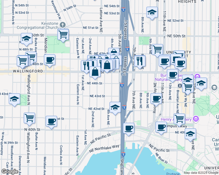 map of restaurants, bars, coffee shops, grocery stores, and more near 4316 Latona Avenue Northeast in Seattle