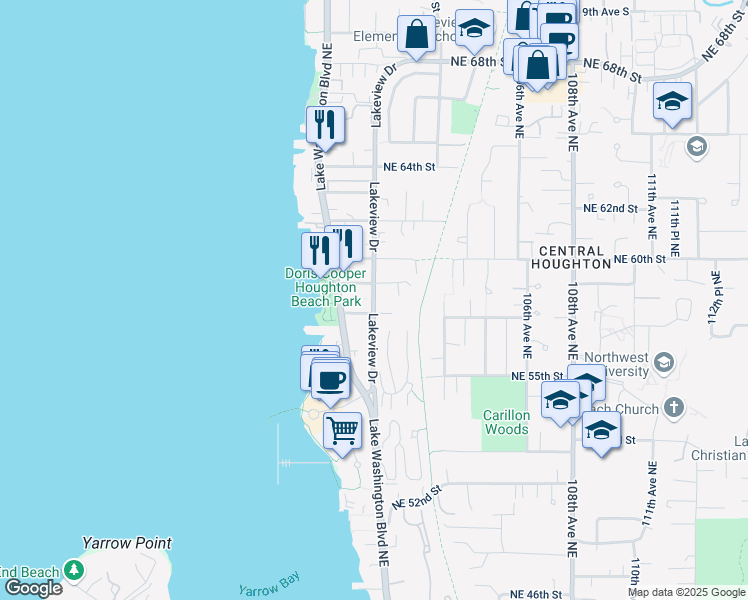 map of restaurants, bars, coffee shops, grocery stores, and more near 5729 Lakeview Drive in Kirkland