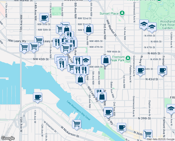 map of restaurants, bars, coffee shops, grocery stores, and more near 4318b 6th Avenue Northwest in Seattle