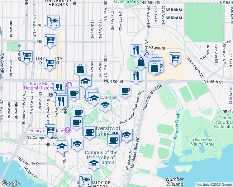 map of restaurants, bars, coffee shops, grocery stores, and more near 4320 Whitman Lane Northeast in Seattle