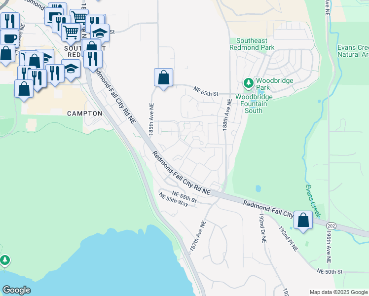 map of restaurants, bars, coffee shops, grocery stores, and more near F1044 Northeast 59th Court in Redmond
