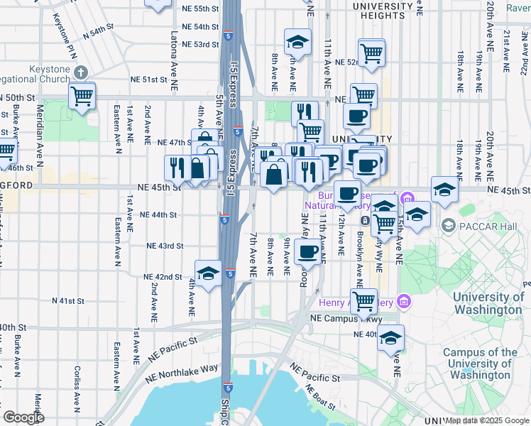 map of restaurants, bars, coffee shops, grocery stores, and more near in Seattle