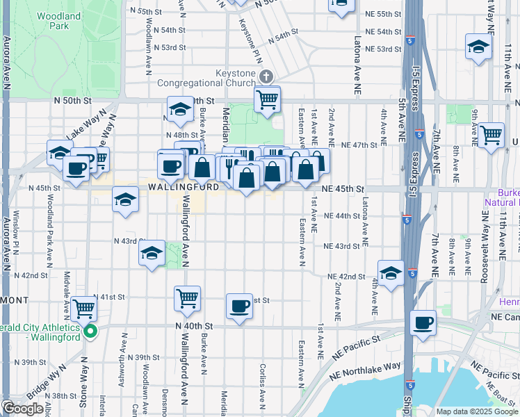map of restaurants, bars, coffee shops, grocery stores, and more near 4422 Corliss Avenue North in Seattle