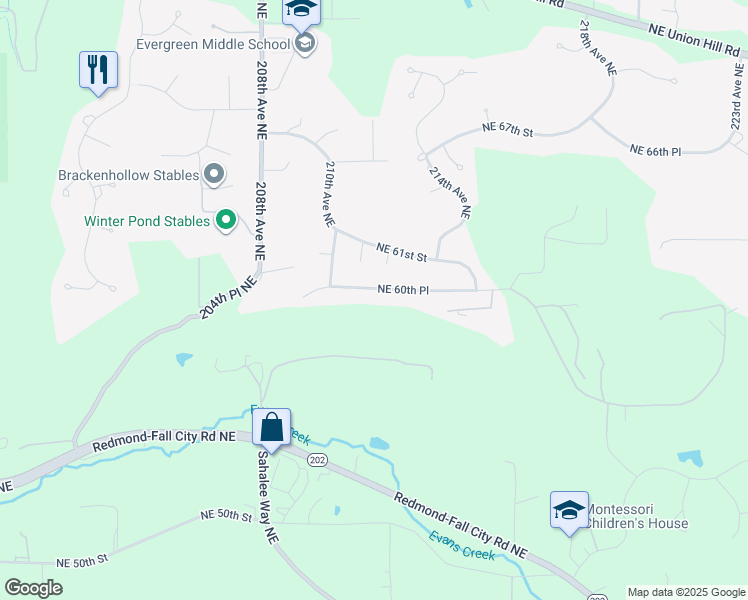map of restaurants, bars, coffee shops, grocery stores, and more near 21120 Northeast 60th Place in Redmond