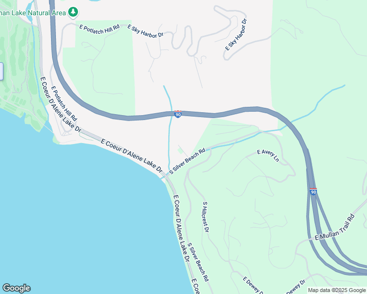 map of restaurants, bars, coffee shops, grocery stores, and more near 1354 South Silver Beach Road in Coeur d'Alene