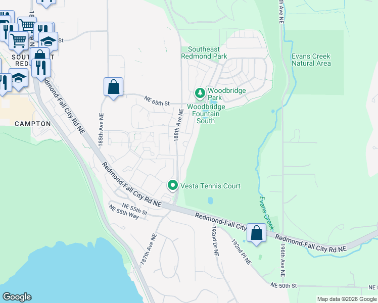map of restaurants, bars, coffee shops, grocery stores, and more near 6064 189th Place Northeast in Redmond