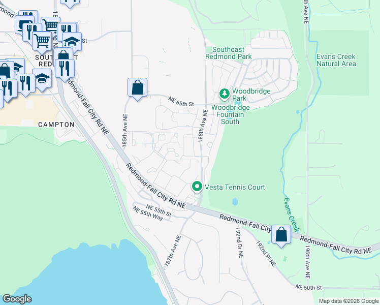 map of restaurants, bars, coffee shops, grocery stores, and more near 18760 Northeast 59th Court in Redmond