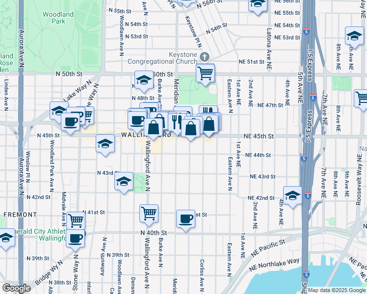 map of restaurants, bars, coffee shops, grocery stores, and more near 4422 Bagley Avenue North in Seattle
