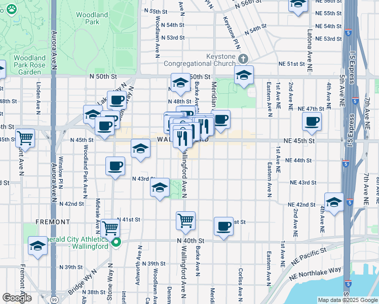 map of restaurants, bars, coffee shops, grocery stores, and more near in Seattle