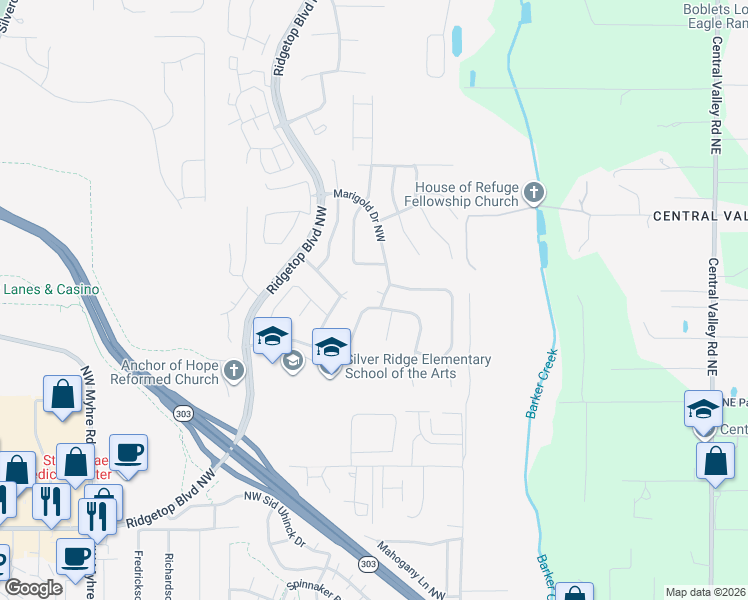 map of restaurants, bars, coffee shops, grocery stores, and more near 10906 Durham Place Northwest in Silverdale