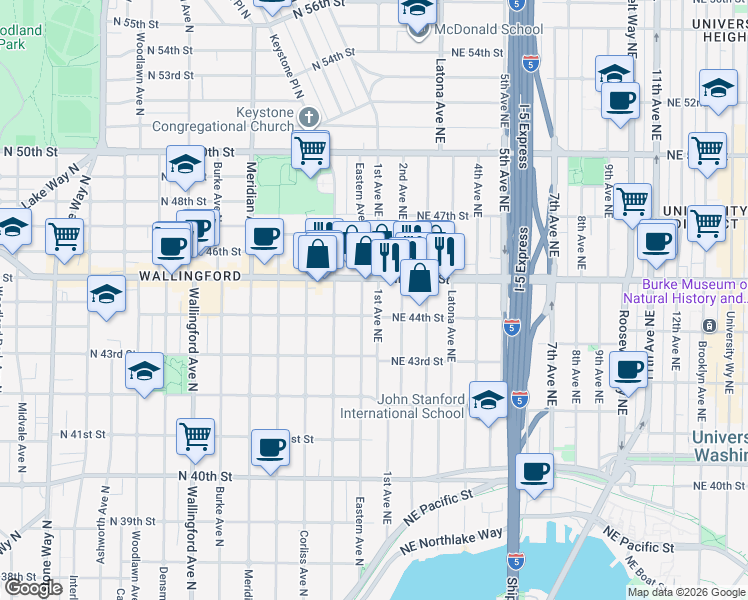 map of restaurants, bars, coffee shops, grocery stores, and more near 4457 2nd Avenue Northeast in Seattle
