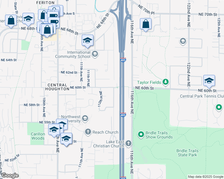 map of restaurants, bars, coffee shops, grocery stores, and more near 5915 114th Avenue Northeast in Kirkland