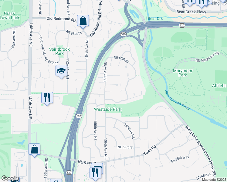map of restaurants, bars, coffee shops, grocery stores, and more near 6008 156th Avenue Northeast in Redmond