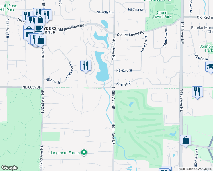 map of restaurants, bars, coffee shops, grocery stores, and more near 13954 Northeast 60th Way in Redmond