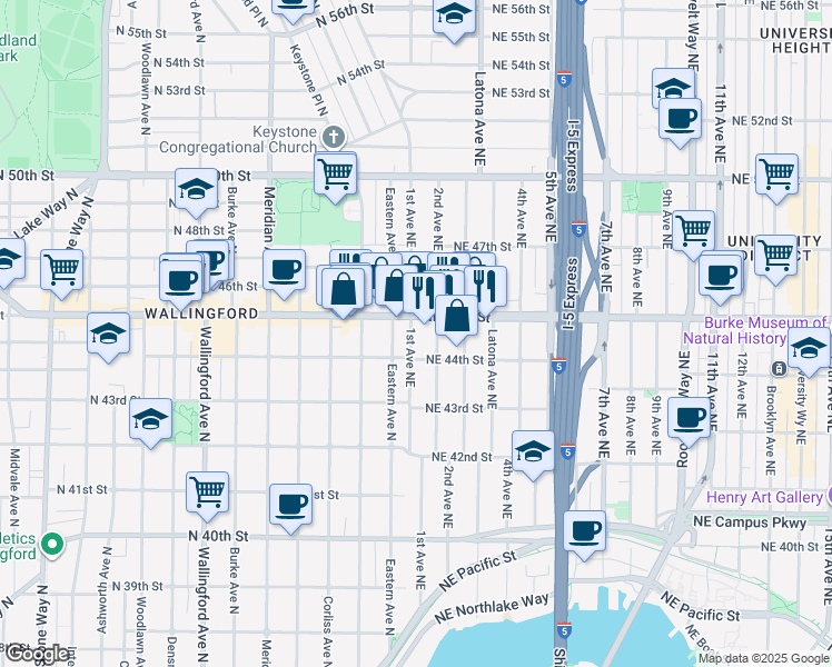 map of restaurants, bars, coffee shops, grocery stores, and more near 4457 2nd Avenue Northeast in Seattle