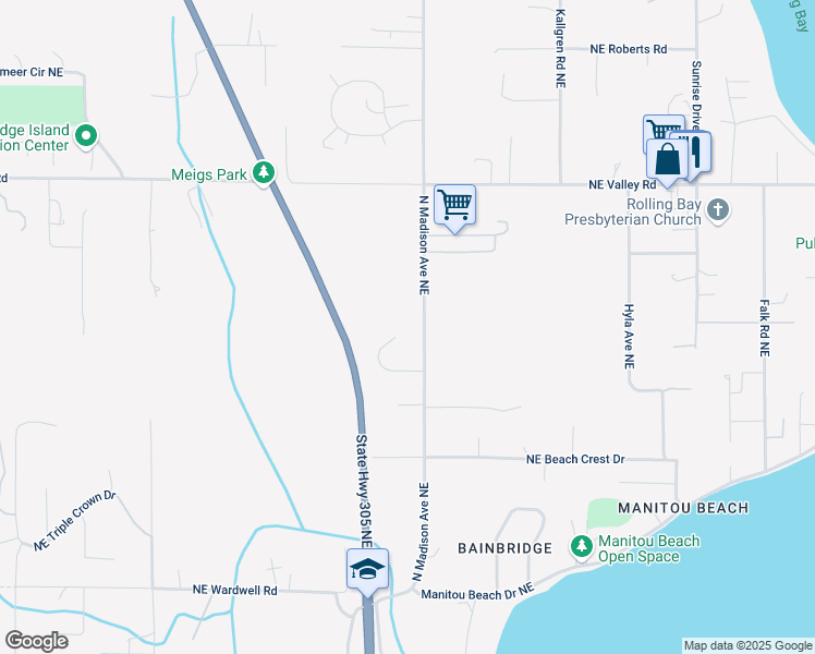 map of restaurants, bars, coffee shops, grocery stores, and more near 9511 Northeast Daniel Court in Bainbridge Island