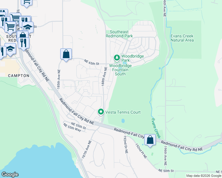 map of restaurants, bars, coffee shops, grocery stores, and more near 6064 189th Place Northeast in Redmond