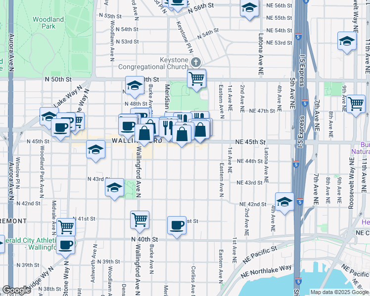 map of restaurants, bars, coffee shops, grocery stores, and more near 2205 North 45th Street in Seattle