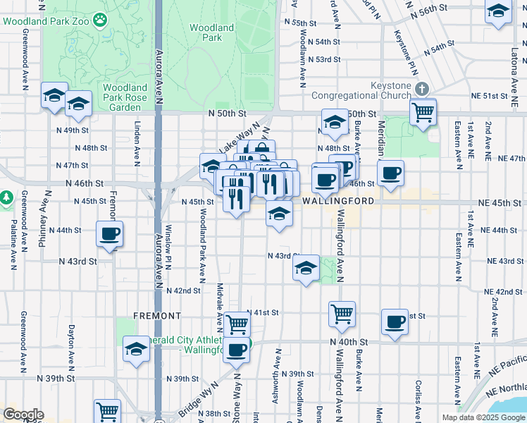 map of restaurants, bars, coffee shops, grocery stores, and more near 1314 North Allen Place in Seattle