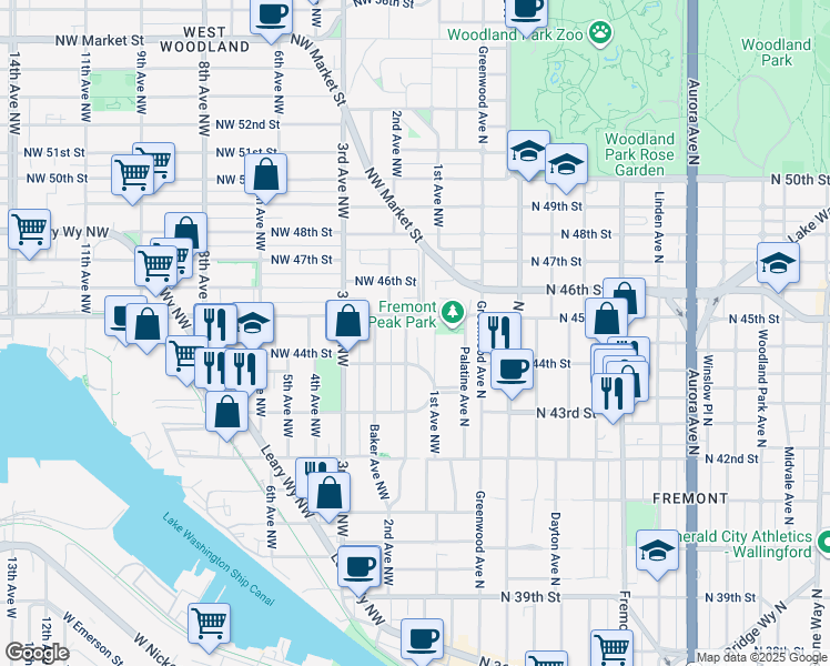 map of restaurants, bars, coffee shops, grocery stores, and more near 4426 2nd Avenue Northwest in Seattle
