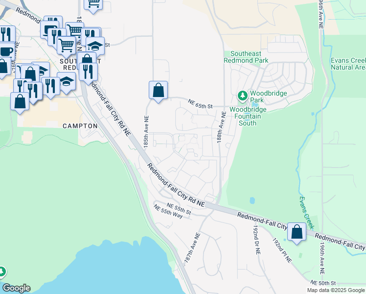 map of restaurants, bars, coffee shops, grocery stores, and more near F1044 Northeast 59th Court in Redmond