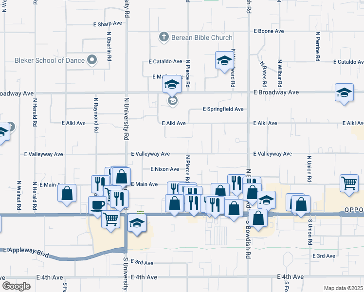 map of restaurants, bars, coffee shops, grocery stores, and more near 11017 East Valleyway Avenue in Spokane Valley