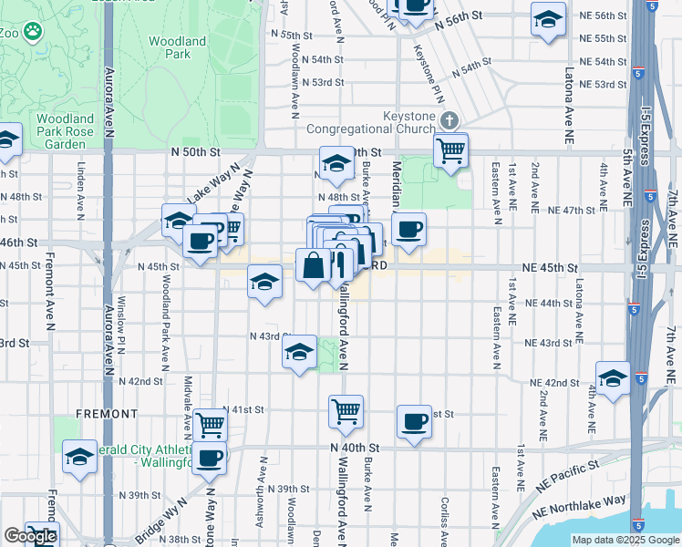 map of restaurants, bars, coffee shops, grocery stores, and more near in Seattle