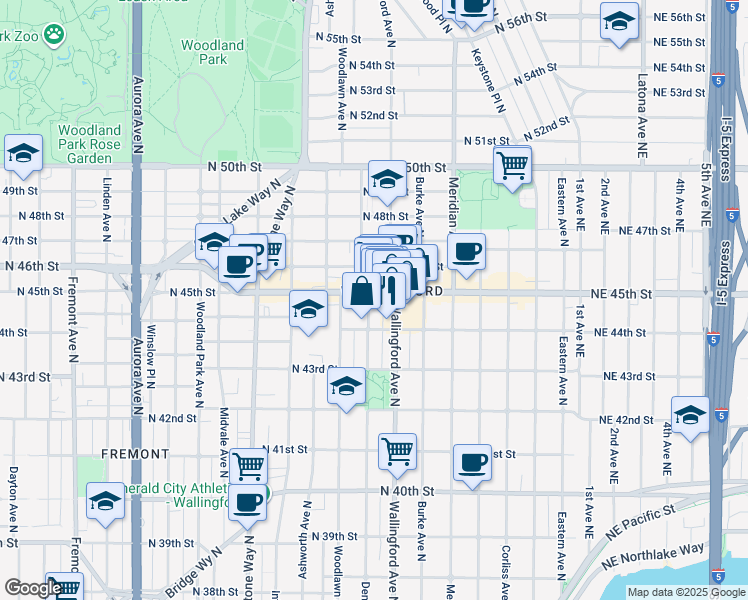 map of restaurants, bars, coffee shops, grocery stores, and more near in Seattle