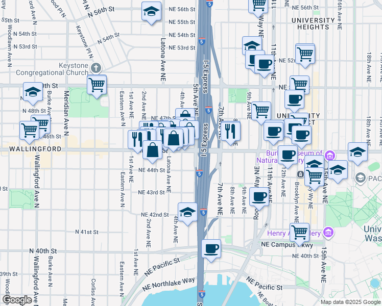 map of restaurants, bars, coffee shops, grocery stores, and more near 4426 4th Avenue Northeast in Seattle