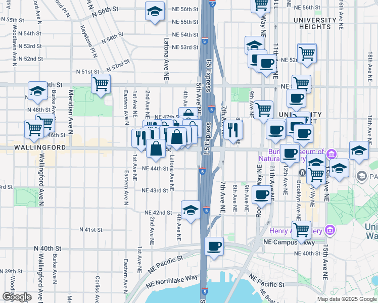 map of restaurants, bars, coffee shops, grocery stores, and more near 4426 4th Avenue Northeast in Seattle