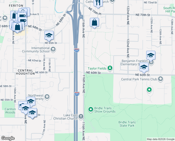 map of restaurants, bars, coffee shops, grocery stores, and more near 5837 Northeast 60th Street in Kirkland