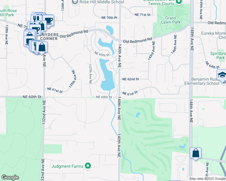 map of restaurants, bars, coffee shops, grocery stores, and more near 13954 Northeast 60th Way in Redmond