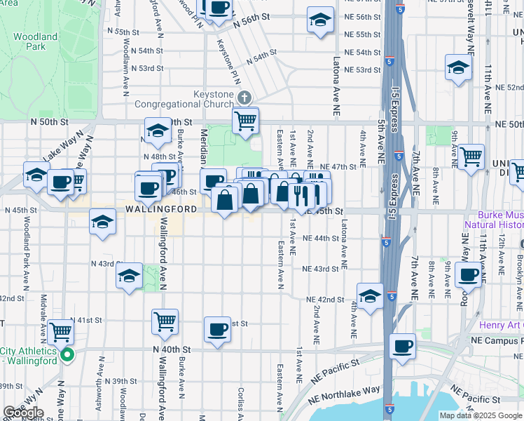 map of restaurants, bars, coffee shops, grocery stores, and more near in Seattle