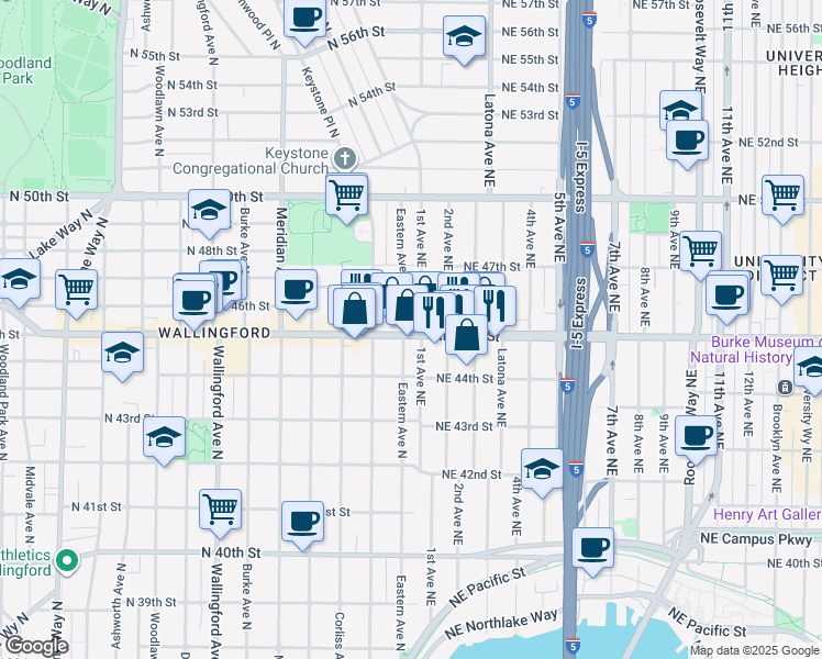 map of restaurants, bars, coffee shops, grocery stores, and more near 4457 2nd Avenue Northeast in Seattle