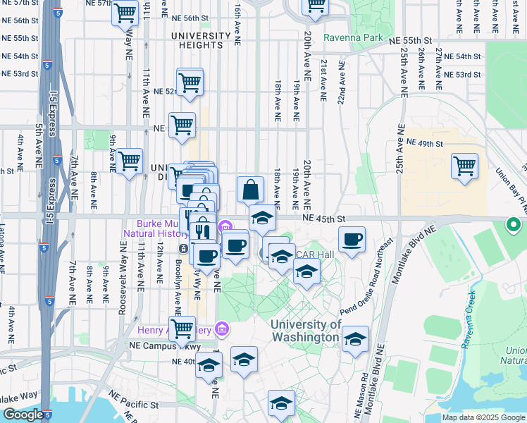 map of restaurants, bars, coffee shops, grocery stores, and more near in Seattle