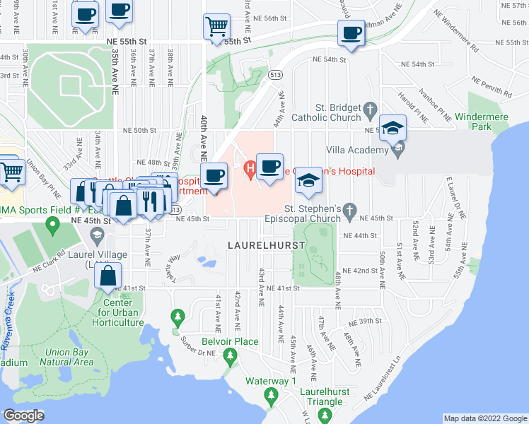 map of restaurants, bars, coffee shops, grocery stores, and more near 4411 43rd Avenue Northeast in Seattle