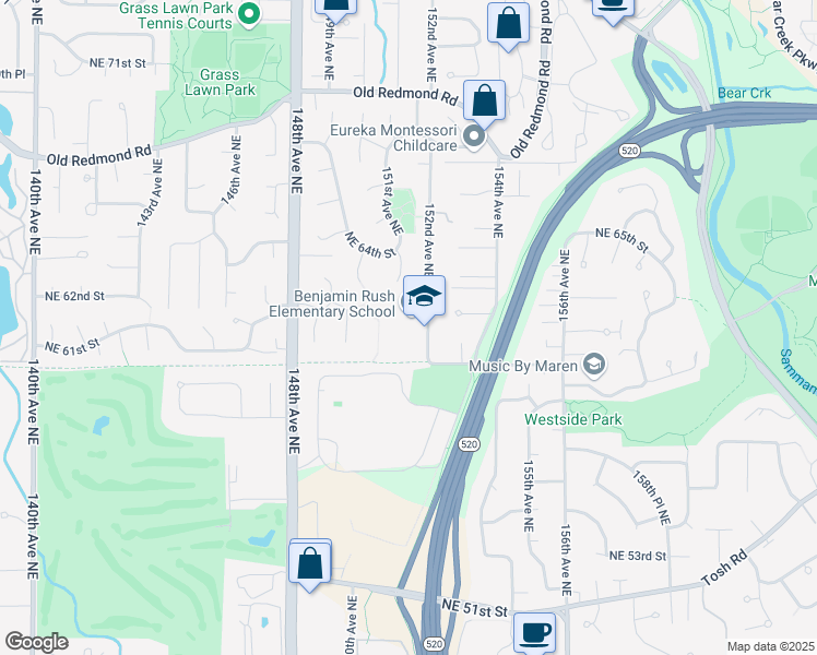 map of restaurants, bars, coffee shops, grocery stores, and more near Bridle Crest Trail in Redmond