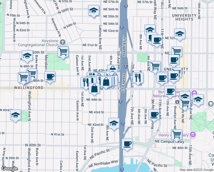 map of restaurants, bars, coffee shops, grocery stores, and more near in Seattle