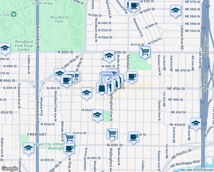 map of restaurants, bars, coffee shops, grocery stores, and more near in Seattle