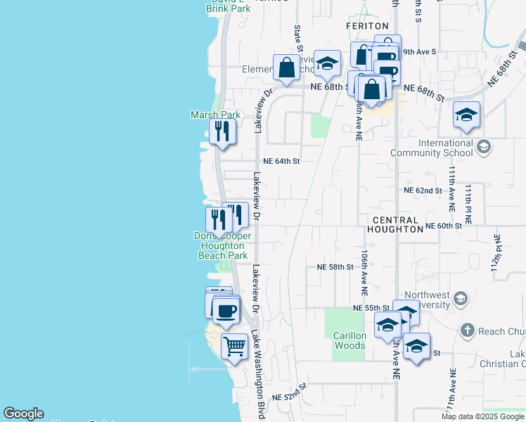 map of restaurants, bars, coffee shops, grocery stores, and more near 10135 Northeast 60th Street in Kirkland
