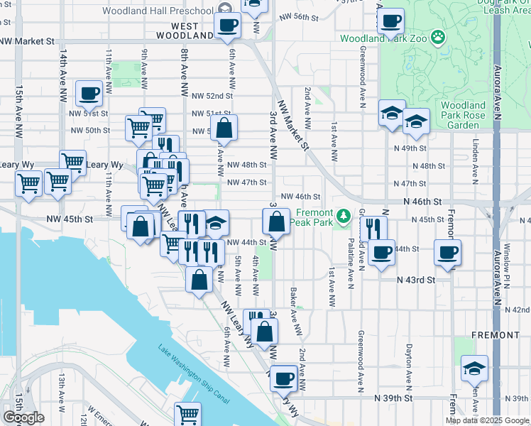 map of restaurants, bars, coffee shops, grocery stores, and more near 4417 3rd Avenue Northwest in Seattle
