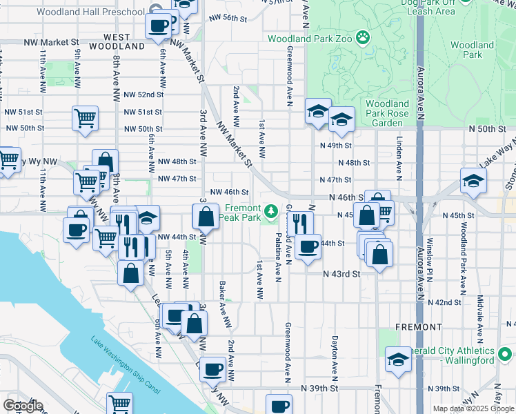 map of restaurants, bars, coffee shops, grocery stores, and more near 4426 2nd Avenue Northwest in Seattle