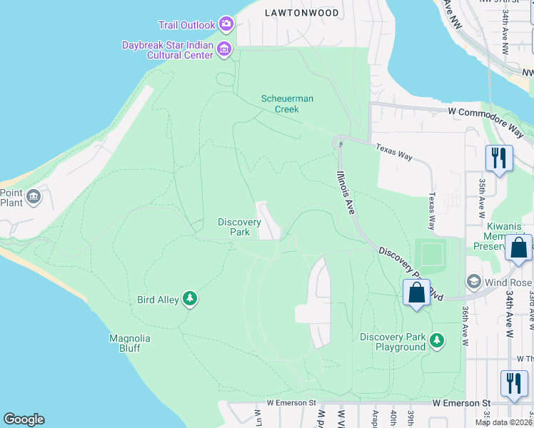 map of restaurants, bars, coffee shops, grocery stores, and more near 4414 Montana Circle in Seattle